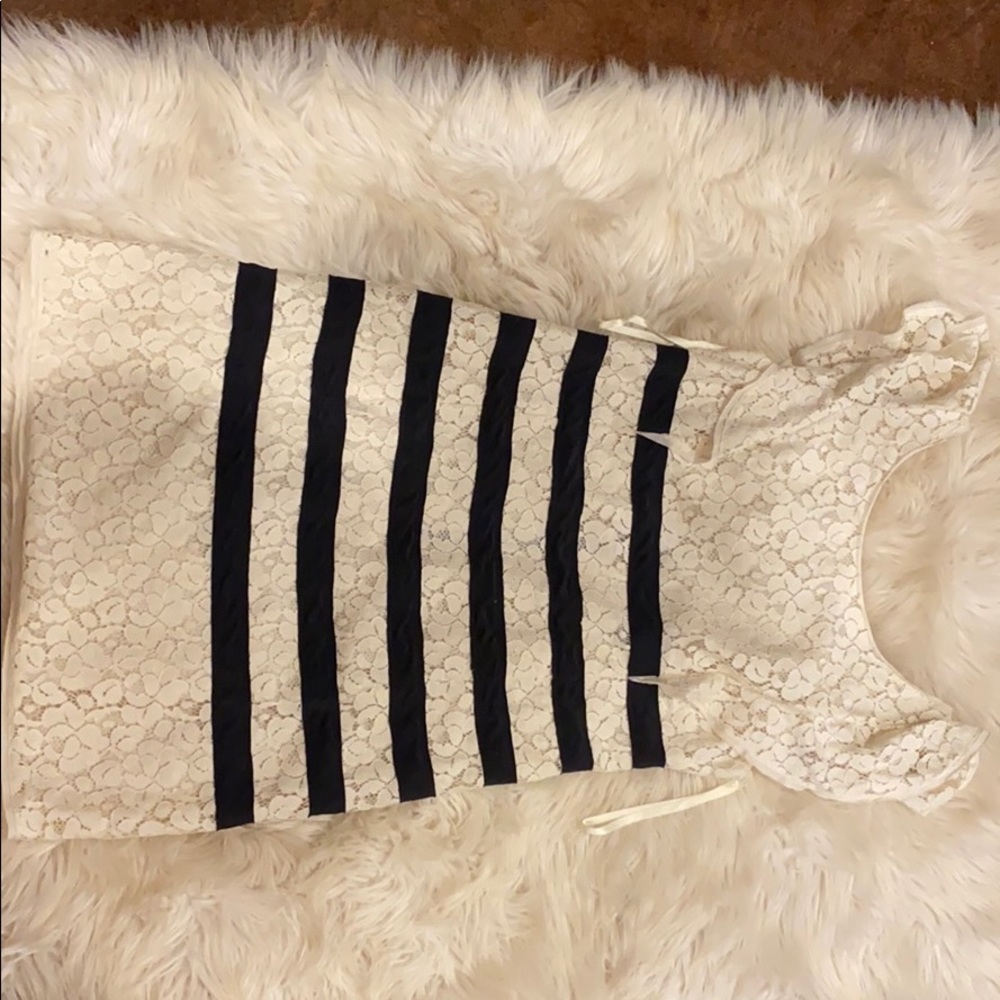 BCBG Maxazaria ivory and black stripe lace dress.